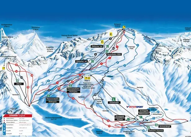 Mapa tras Lodowiec Mölltal
