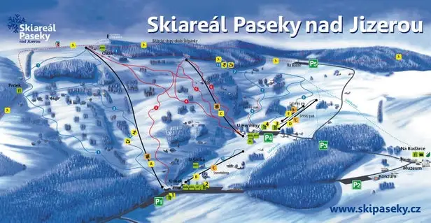 Mapa tras Paseky nad Jizerou