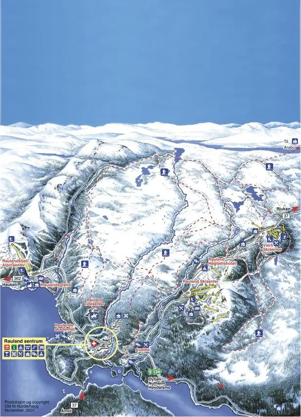Mapa tras Rauland Alpinsenter/Skisenter