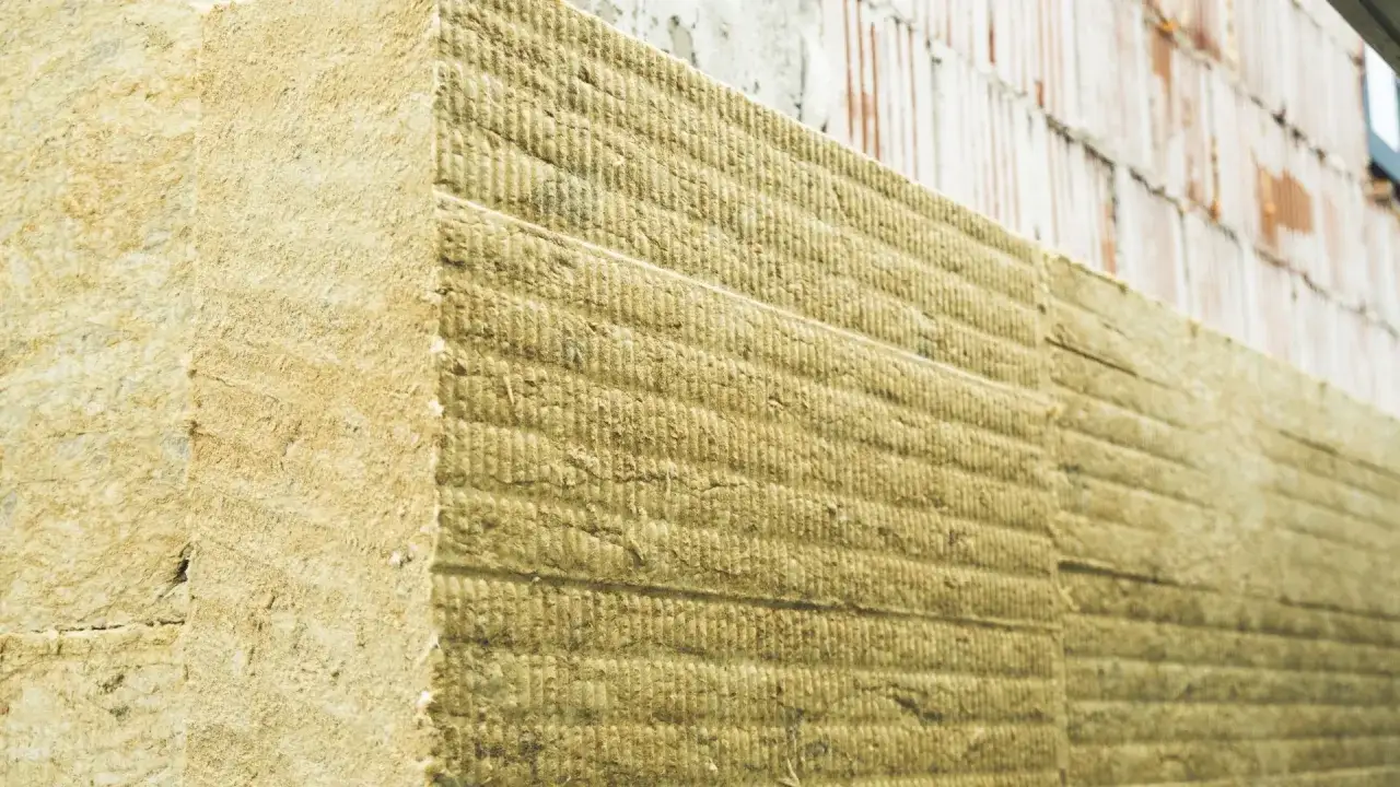 Płyty z wełny mineralnej stosowane jako izolacja termiczna na zewnątrz budynku.