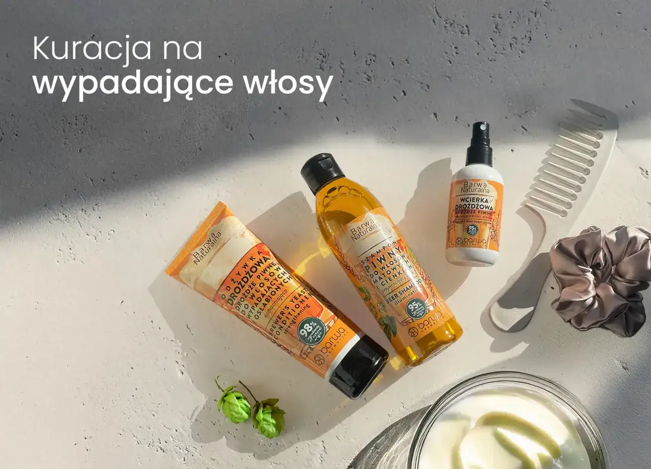 Kuracja na wypadające włosy: odżywka, szampon i wcierka drożdżowe. Naturalne składniki dla mocnych włosów.