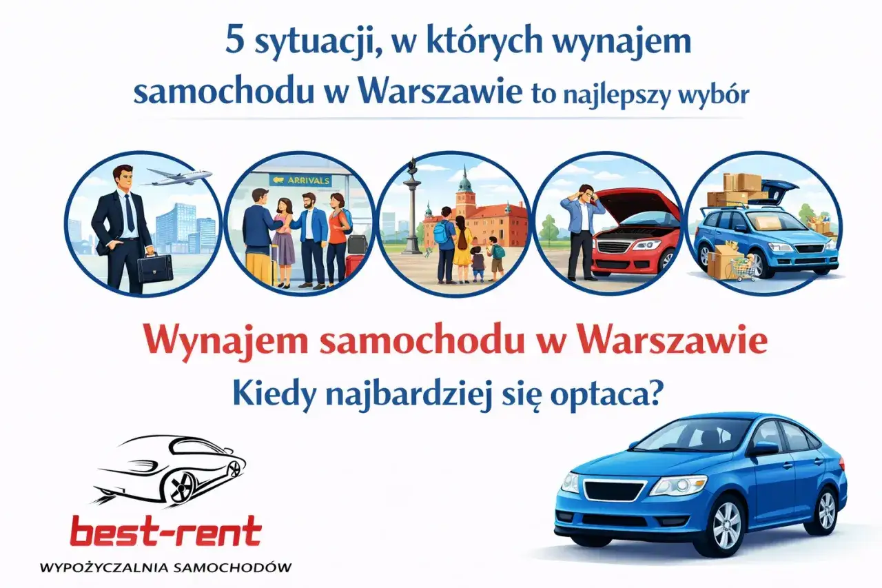 Ranking najlepszych wypożyczalni samochodów w Warszawie: 5 sytuacji, gdy wynajem auta to najlepszy wybór.
