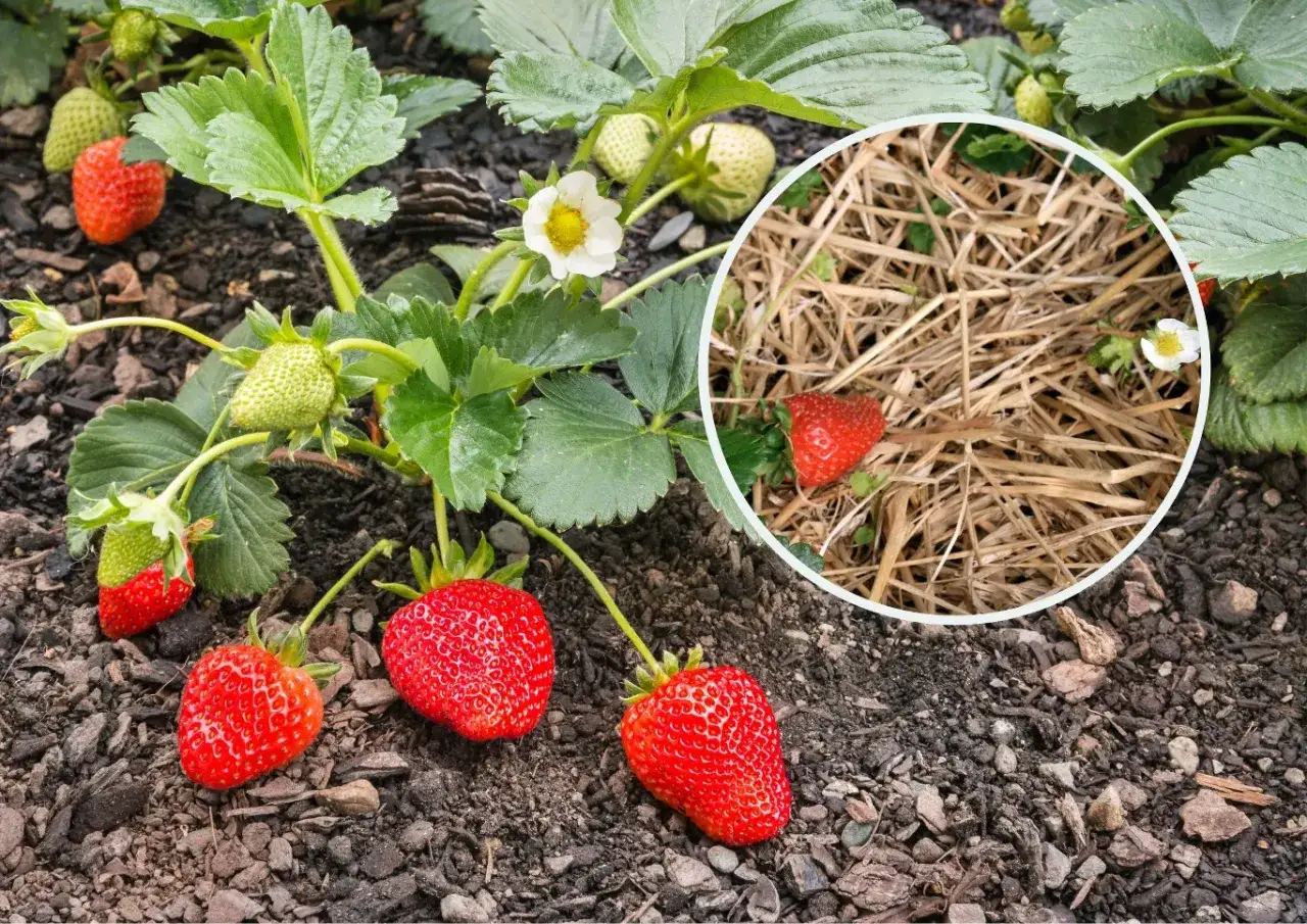 Słoma to świetny sposób, czym ściółkować truskawki. Chroni owoce przed zabrudzeniem i wilgocią.