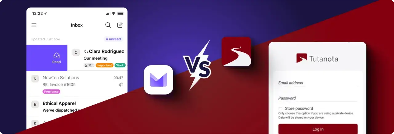 Porównanie interfejsów poczty email: z lewej Gmail, z prawej Tutanota. Która najlepsza poczta email dla Ciebie?