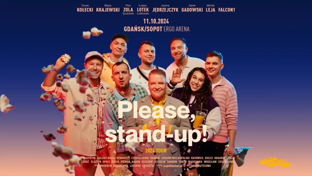 Grupa komików zaprasza na "Please, stand-up! 2024 TOUR". Dowiedz się, ile trwa stand up i gdzie kupić bilety.
