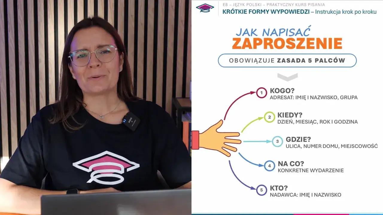 Krótkie formy wypowiedzi na egzamin ósmoklasisty: zasada 5 palców do pisania zaproszenia.