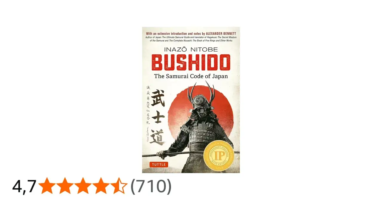 Okładka książki "Bushido: Kodeks Samuraja Japonii" z wizerunkiem wojownika. Doskonała lektura dla miłośników książek o samurajach.