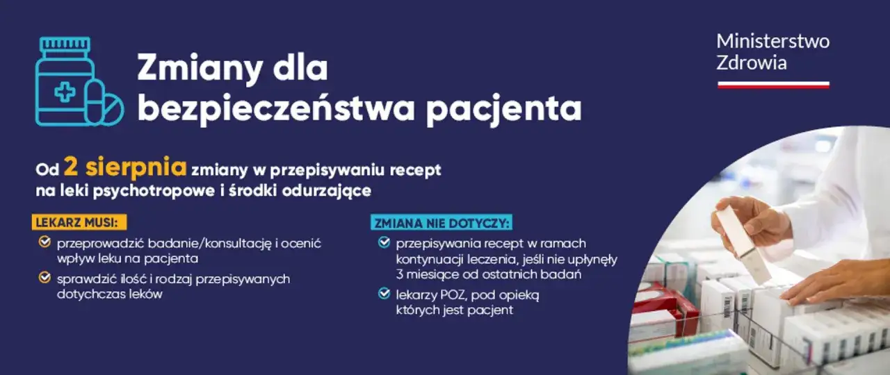 Lekarz w białym kitlu wybiera lek z aptecznych półek.
