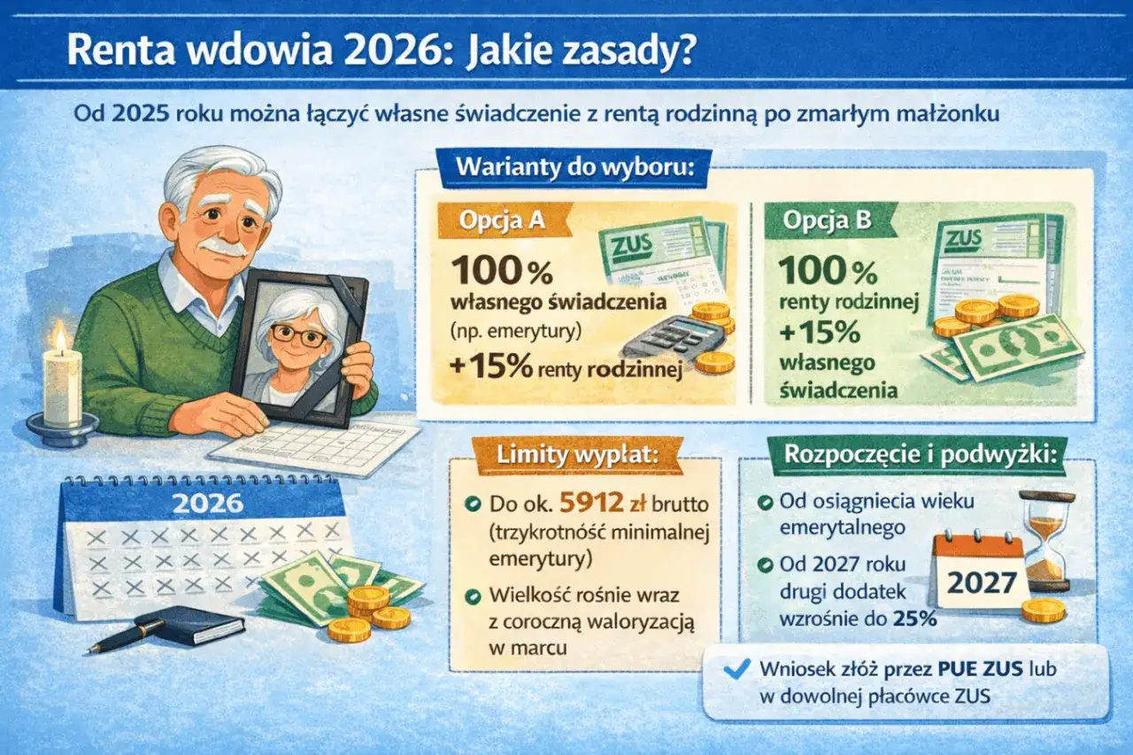Renta rodzinna dla wdowy: kiedy ZUS ją zabierze? Limity 2026
