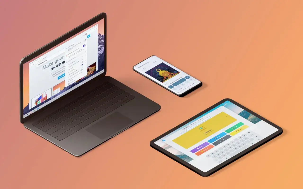 Laptop, smartfon i tablet z systemem Zorin OS.