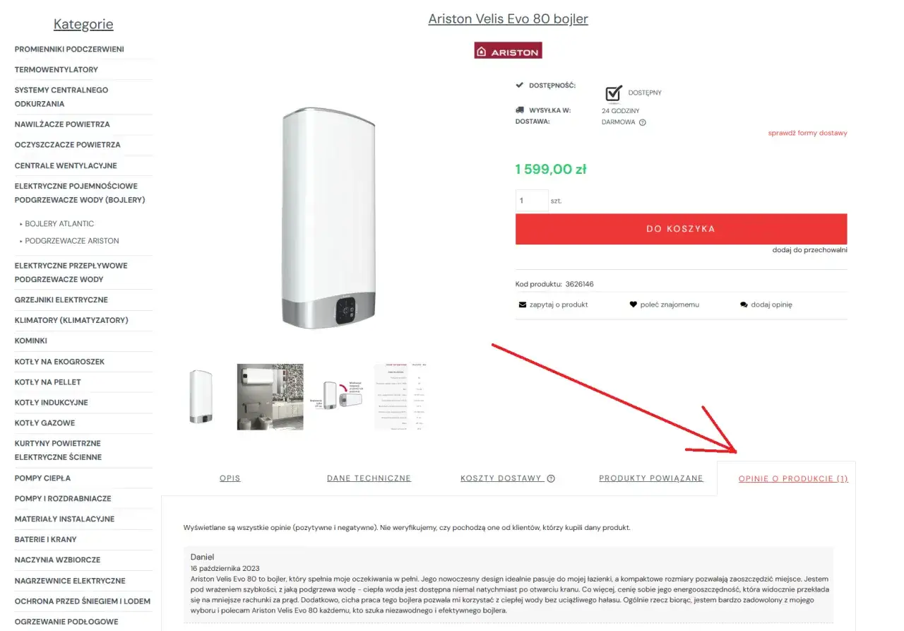 Bojler poziomy 80l Ariston Velis Evo 80, nowoczesny design, energooszczędny, cicha praca.