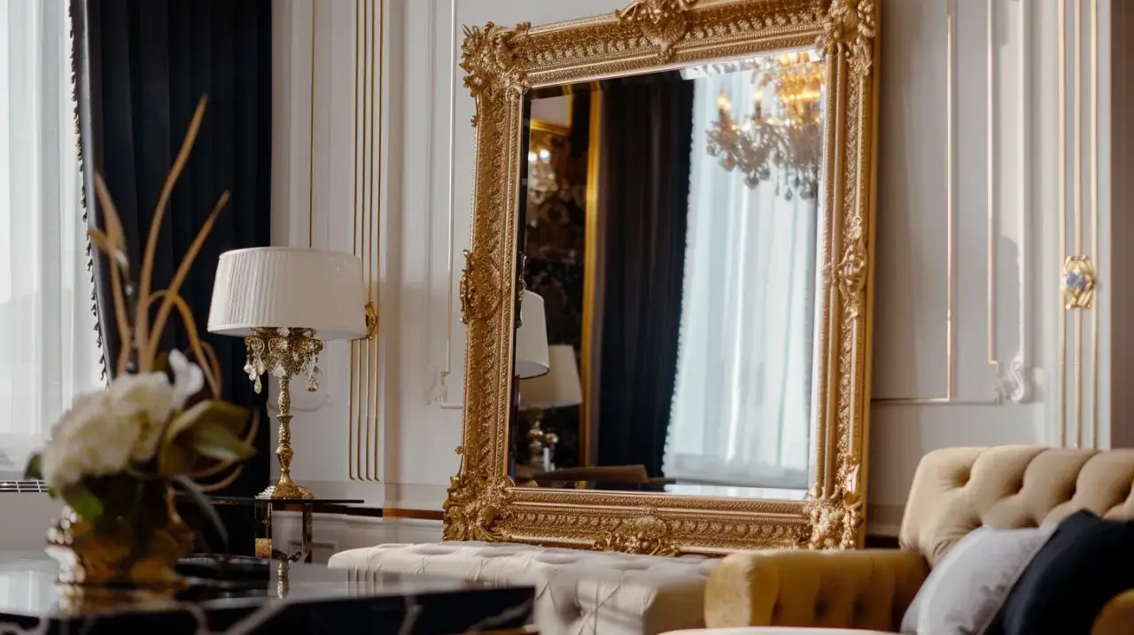 Lustro z głębią: Jakie lustro ozdobne złote wybrać do stylowego salonu?