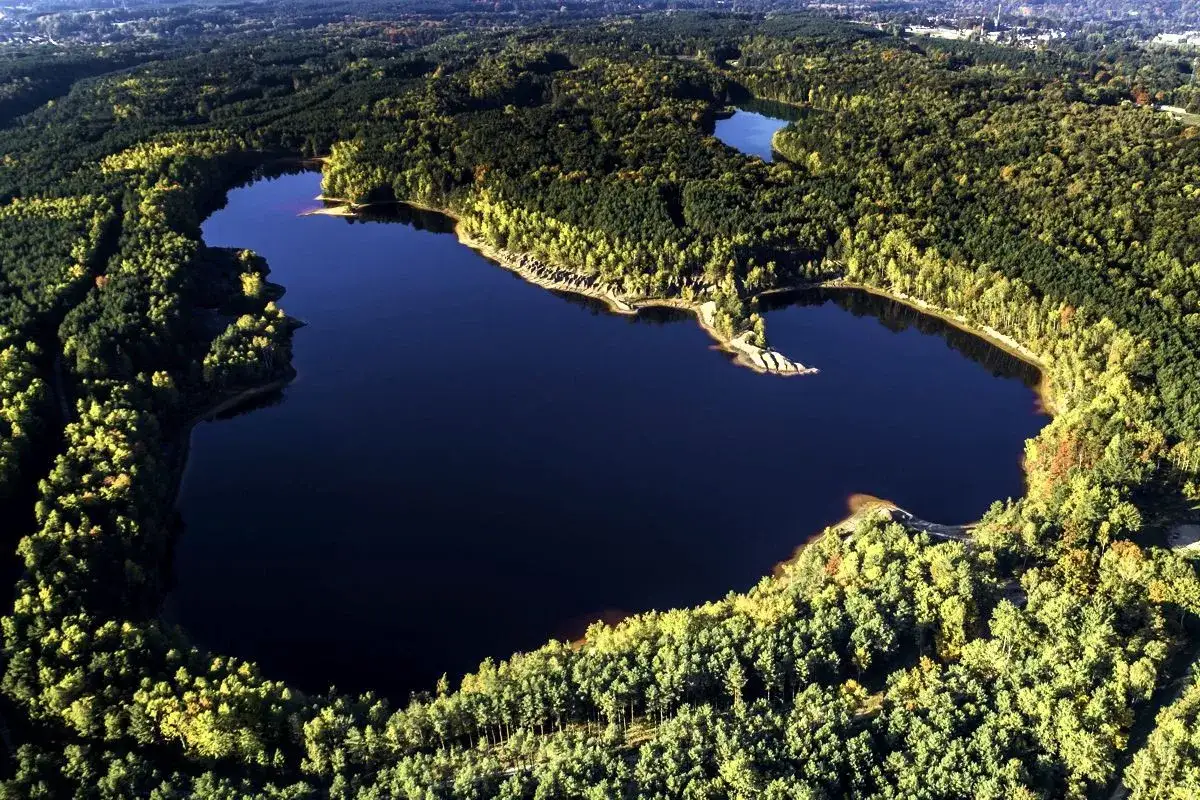 Malownicze jeziora otoczone lasem, idealne na trasę rowerową w Sierakowicach.