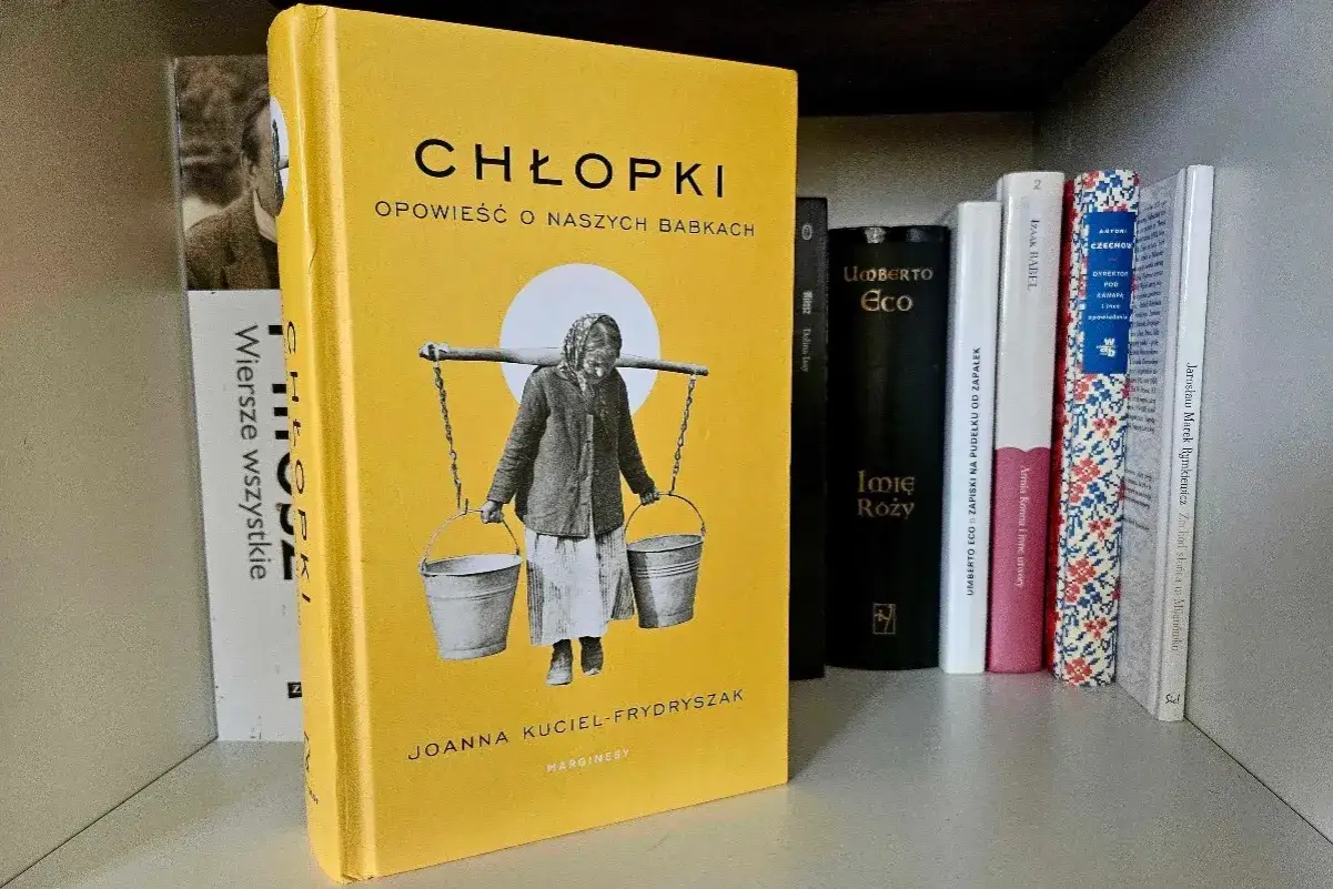 Żółta okładka książki "Chłopki" Joanny Kuciel-Frydryszak, opowieść o naszych babkach, obok innych tytułów współcześni polscy pisarze.