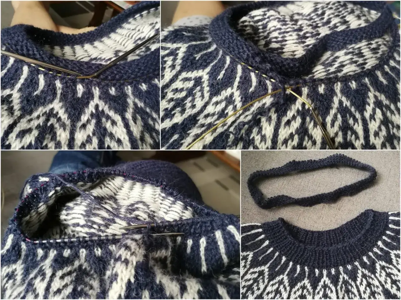 Zbliżenia na dzierganie plis na swetrze, w tym gotowy element.