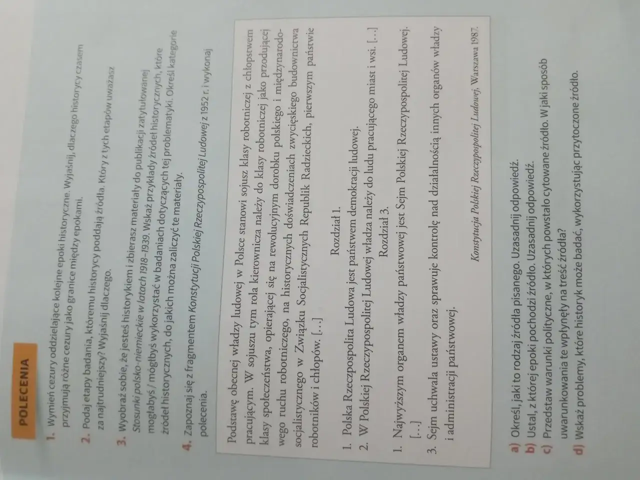 Fragment tekstu z pytaniami dotyczącymi źródeł historycznych i ich wykorzystania.