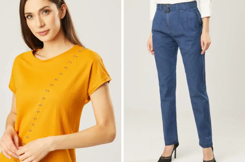 Jakie kolory bluzek najlepiej pasują do chabrowych spodni?