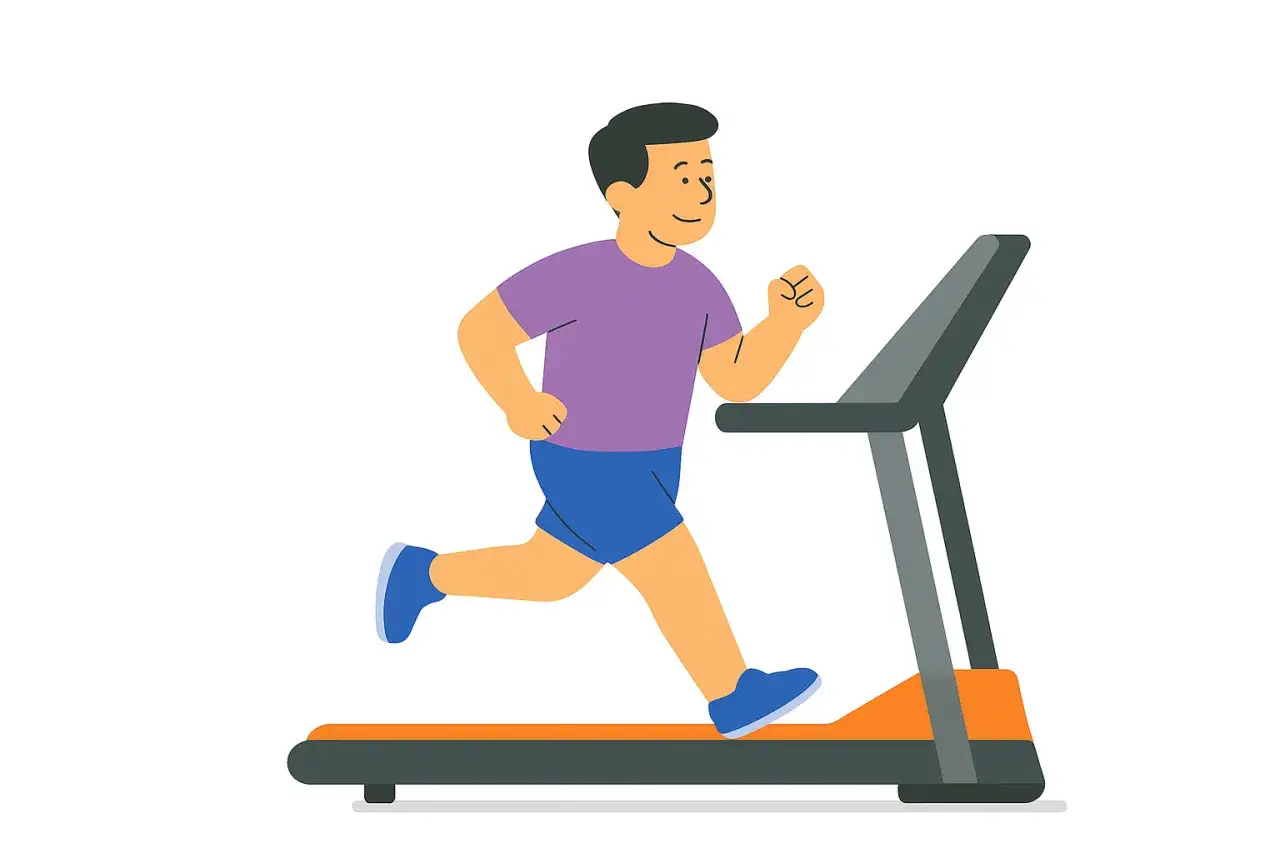 Ilustracja mężczyzny biegnącego na bieżni.