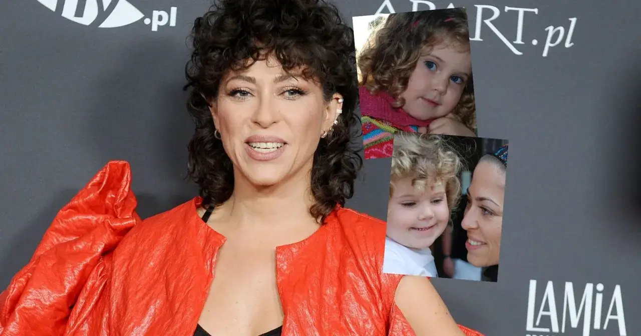 Natalia Kukulska z córką, uśmiechnięte dziecięce twarze i artystka w czerwonej kreacji.