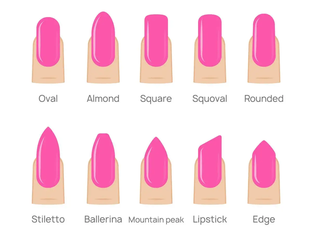 Odkryj, jaki kształt paznokci wyszczupla palce: owalny, migdałowy, kwadratowy, squoval, zaokrąglony, szpiczasty, balerina, mountain peak, lipstick, edge.