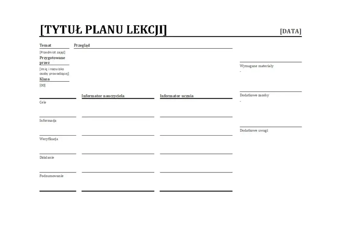 Jak zrobić plan lekcji w Excelu - krok po kroku bez błędów
