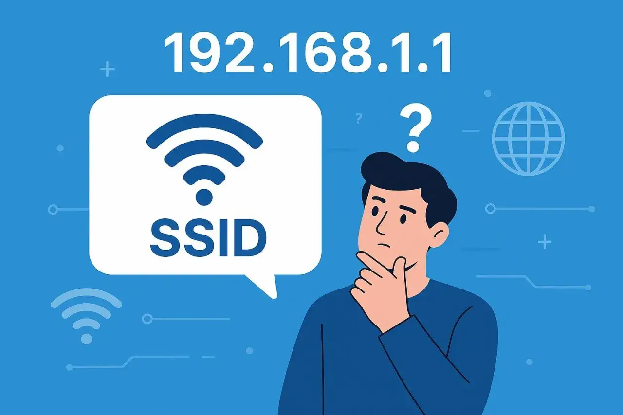 Zastanawiasz się, jak zmienić nazwę sieci WiFi? Ikona SSID i adres 192.168.1.1 sugerują, że to Twój router.