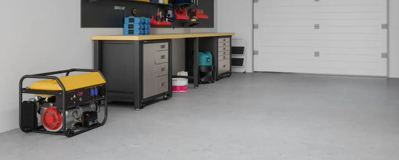 Jaka wylewka samopoziomująca do garażu? W garażu z agregatem, stołem warsztatowym i drzwiami segmentowymi, gładka posadzka to podstawa.