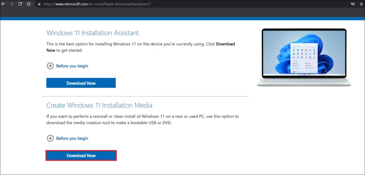 Pobierz narzędzie do tworzenia nośnika instalacyjnego Windows 11, aby przygotować bootowalny USB lub DVD.
