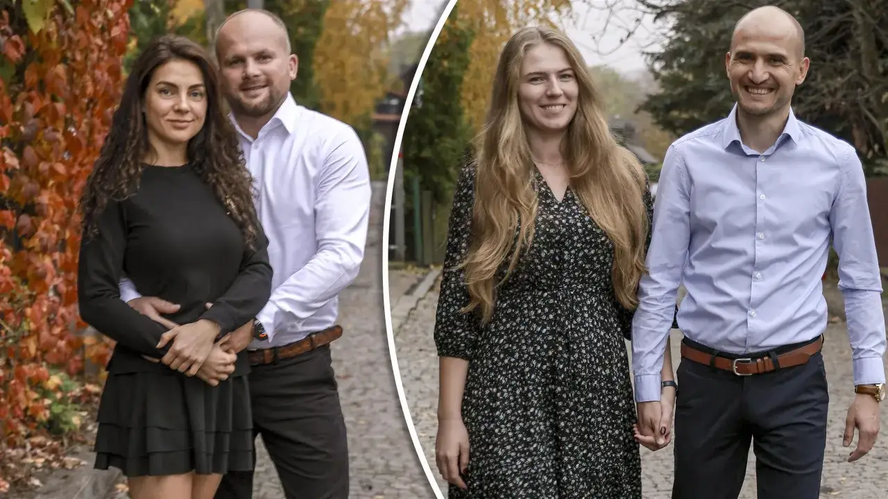 Dwie pary pozują do zdjęć. Na pierwszym planie rolnik szuka żony 11, a obok niego jego wybranka.