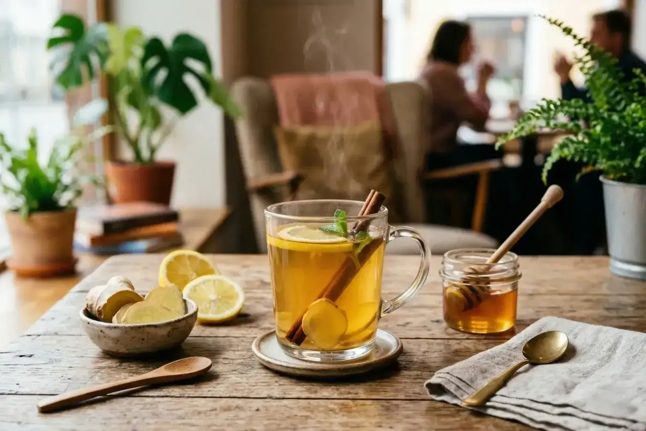 Ciepła herbata z imbirem, cytryną i miodem. Zastanawiasz się, ile imbiru dziennie można dodać do napoju dla zdrowia?