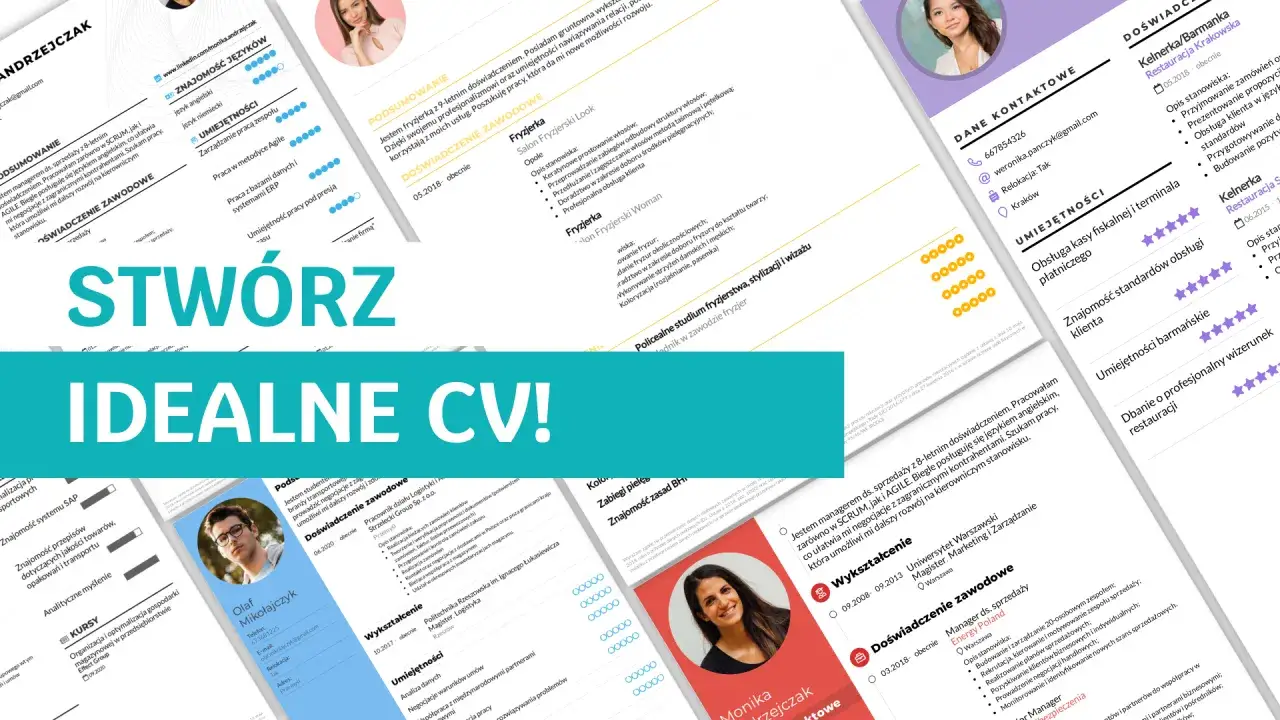 Szablony CV z różnymi sekcjami i elementami graficznymi. Wybierz odpowiednią czcionkę do CV, by stworzyć profesjonalny dokument.