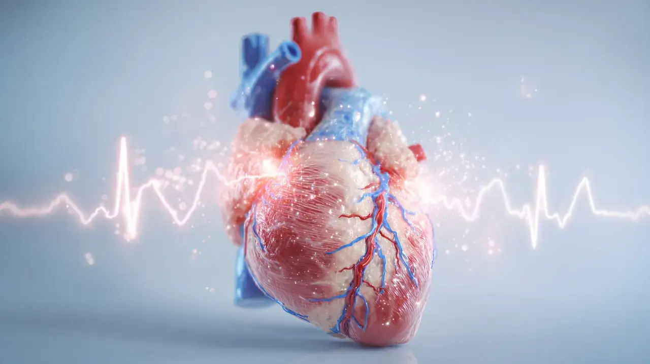 Anatomical heart with glowing ECG line. Czy migotanie przedsionków jest groźne? To pytanie zadaje sobie wiele osób.