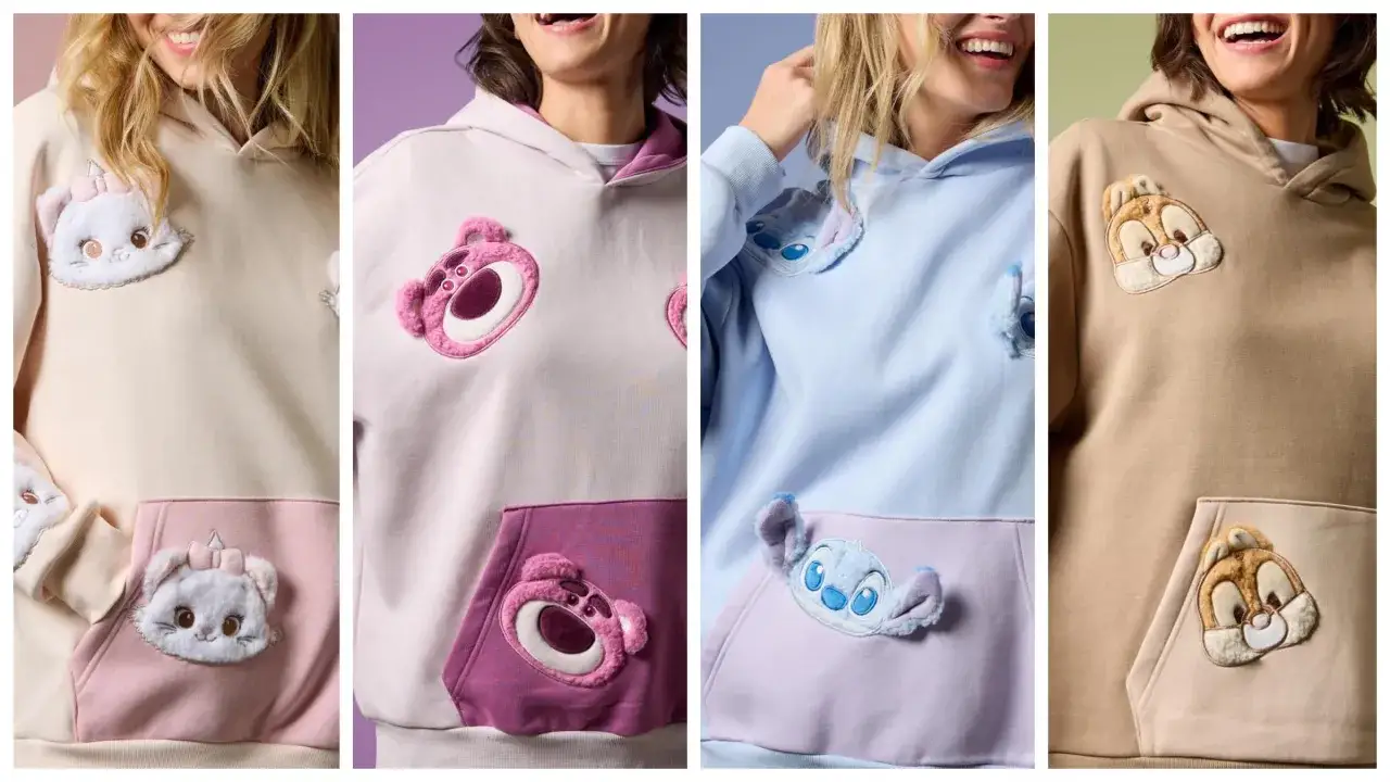 Cztery bluzy z postaciami z bajek Disneya: kotek, miś, Stich i Chip.