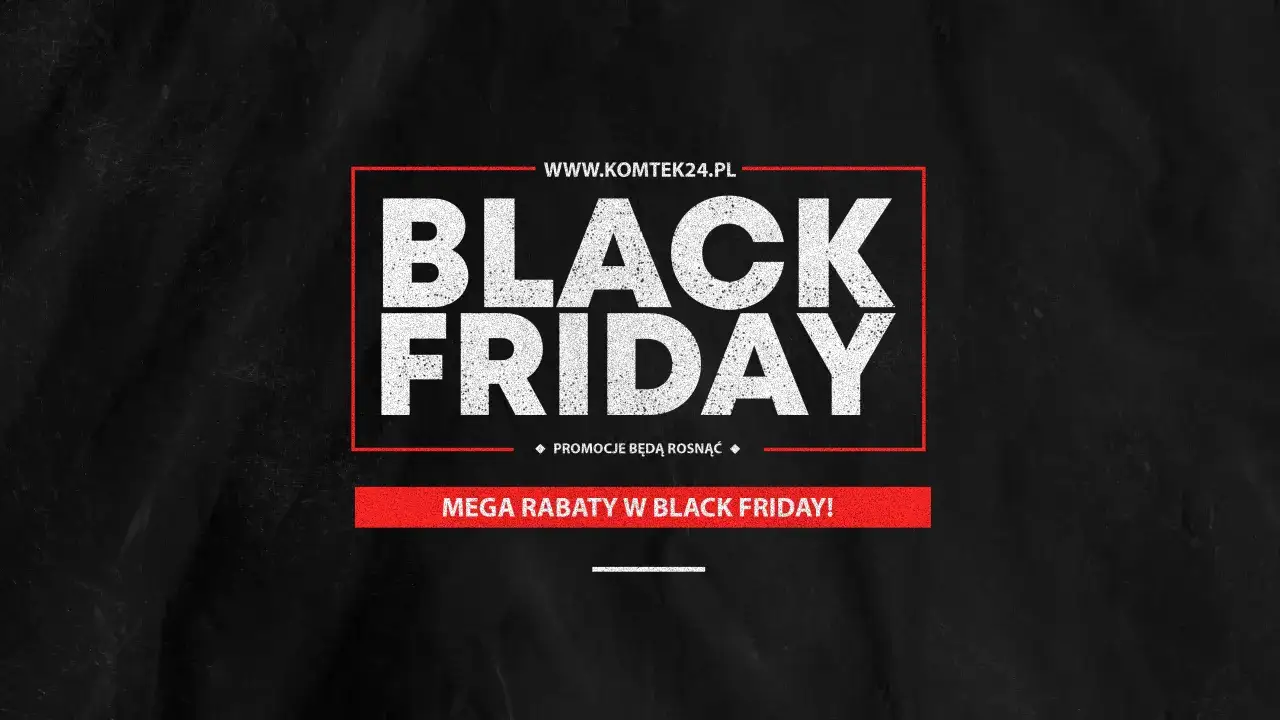 Grafika z napisem "BLACK FRIDAY" i hasłem "MEGA RABATY W BLACK FRIDAY!".