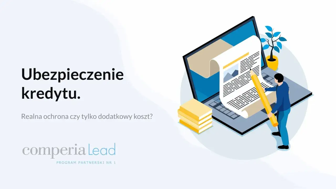 Ubezpieczenie kredytu: człowiek z ołówkiem analizuje dokument na laptopie, zastanawiając się nad ochroną.