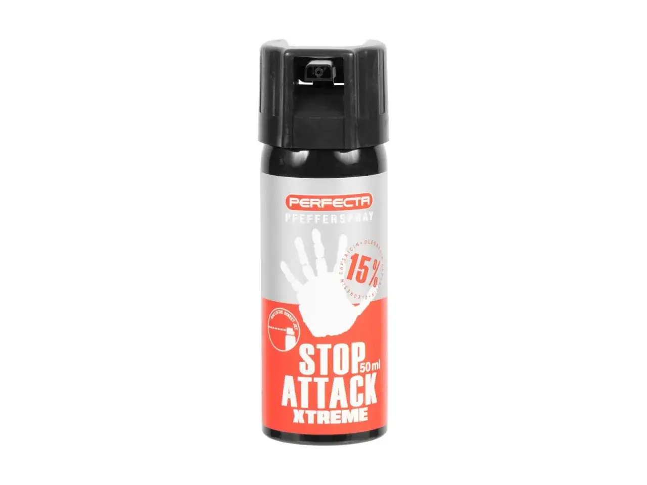 Gaz pieprzowy Perfecta Stop Attack Xtreme 50ml z dyszą strumieniową.