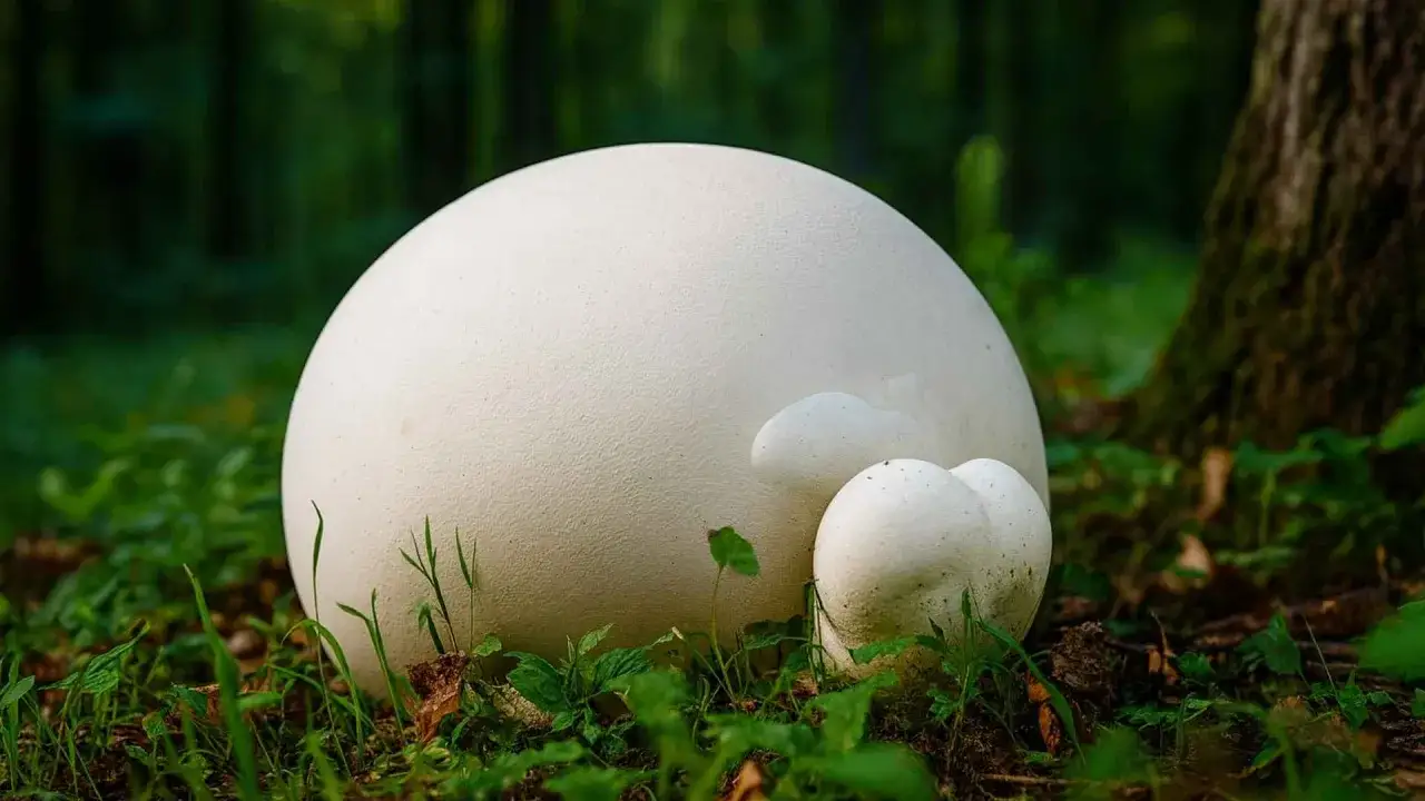 Ogromna, biała czasznica olbrzymia wyrasta w lesie. Jej niezwykłe czasznica olbrzymia właściwości budzą zainteresowanie.