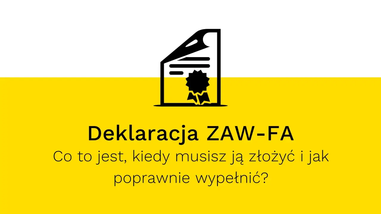 Deklaracja ZAW-FA: jak złożyć ją elektronicznie, kiedy i jak poprawnie wypełnić. Ikona dokumentu z pieczęcią.