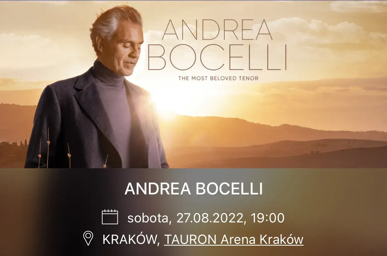 Ile kosztuje bilet na koncert Andrea Bocelli? Ceny, lokalizacje i więcej