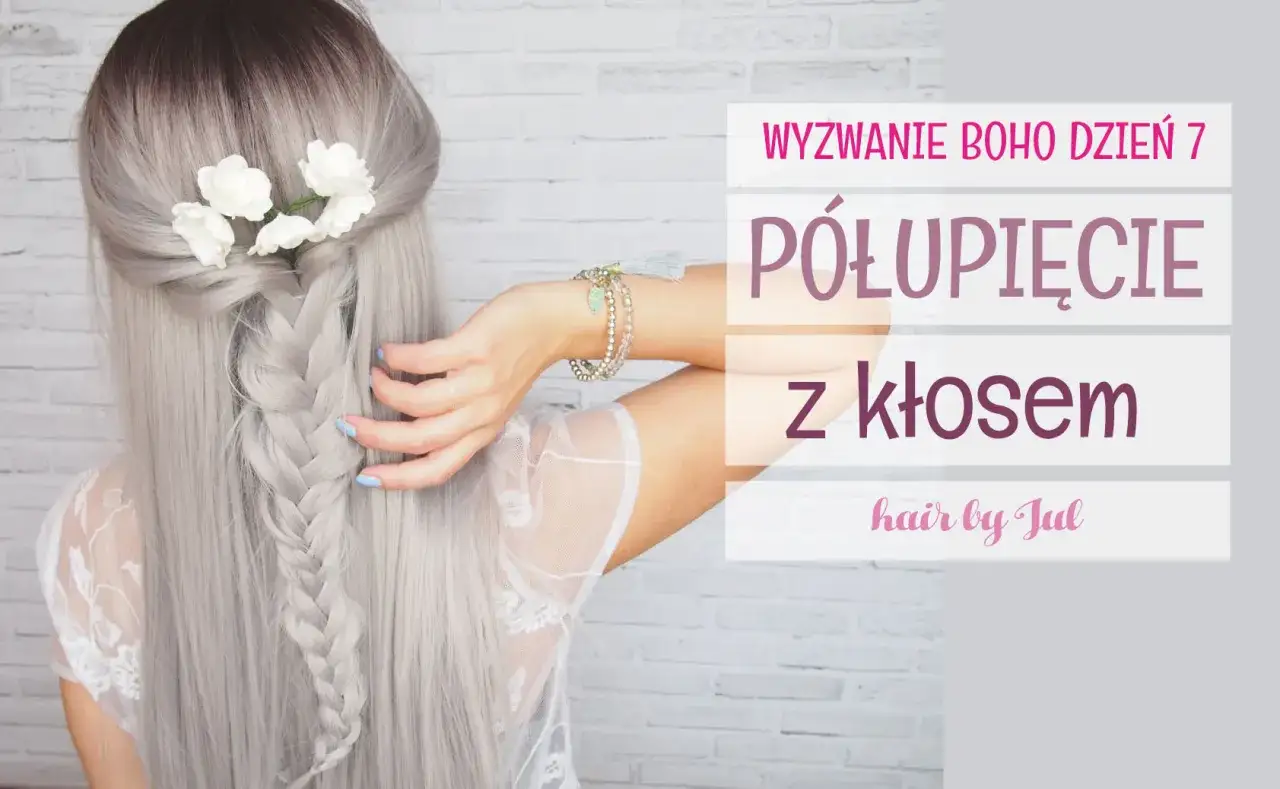 Piękna fryzura boho z warkoczem i kwiatami we włosach. Idealna na letnie dni.