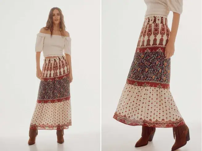Falda midi estampada Cortefiel: estilo y comodidad que enamoran