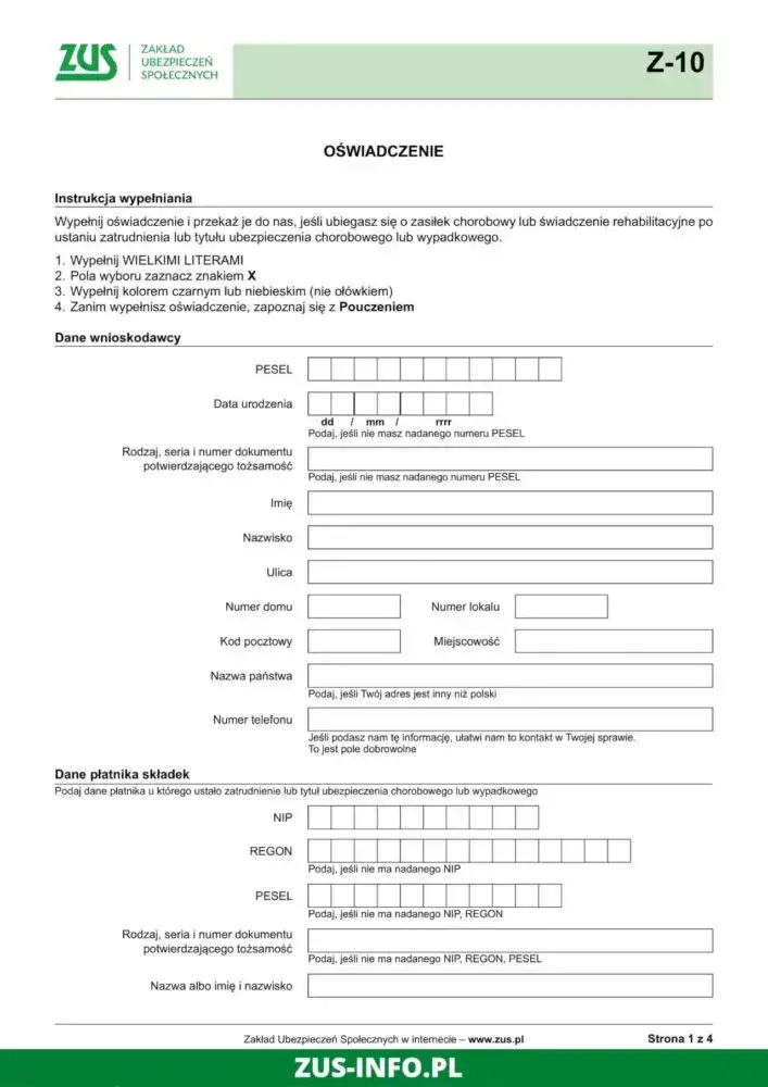 Jak bez błędów wypełnić oświadczenie ZUS Z-10? Prosty przewodnik krok po kroku