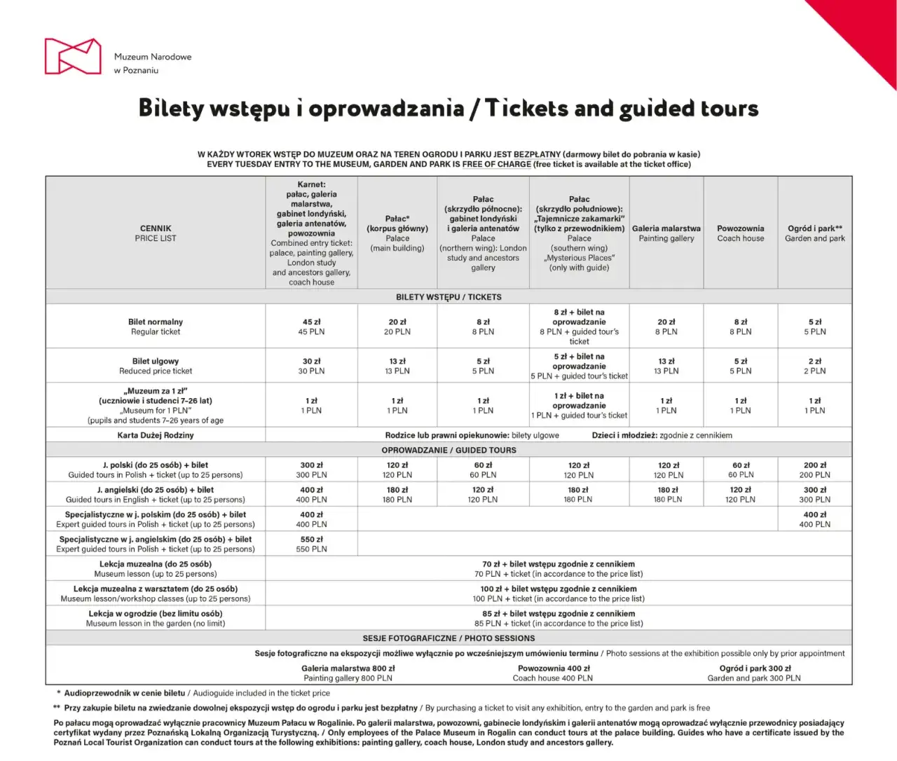 Aktualny cennik pałacu w Rogalinie: ceny biletów i godziny otwarcia 2025