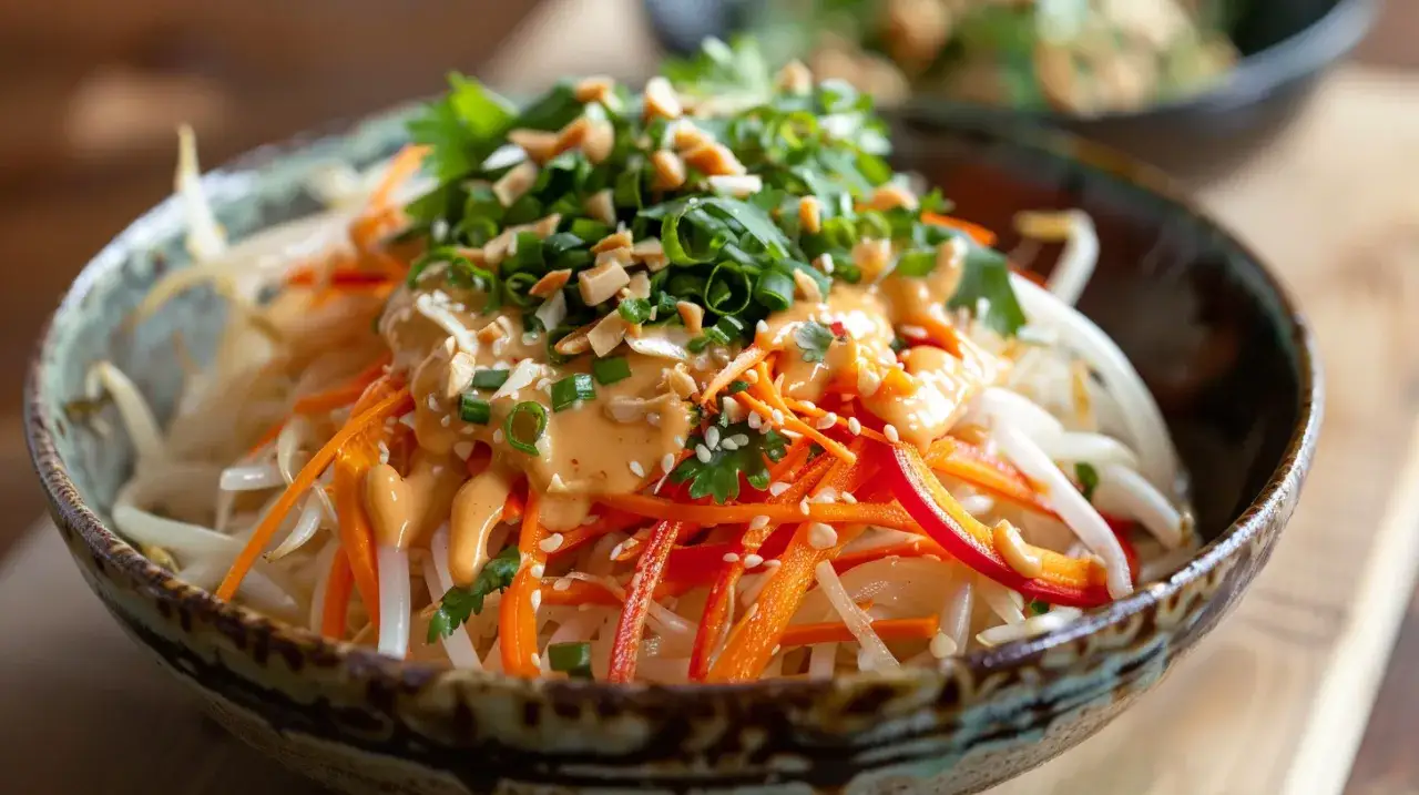 Makaron z sosem orzechowym - Przepis na makaron ryżowy z sosem