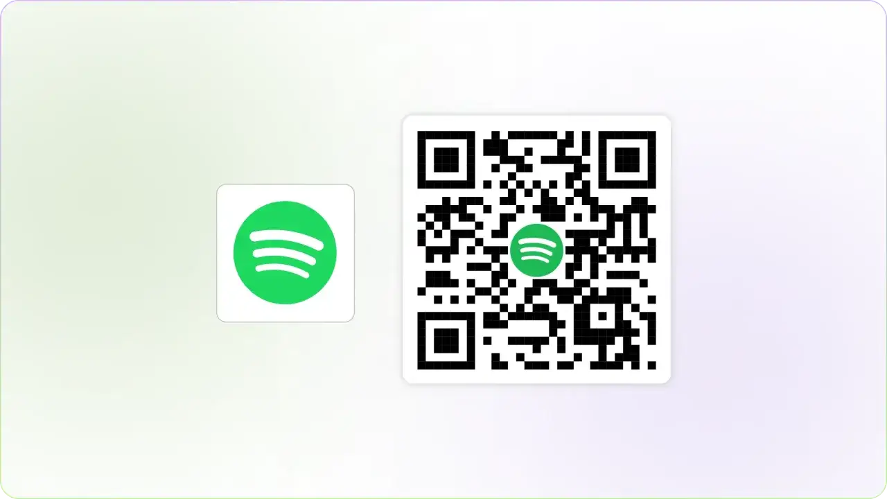 Logo Spotify i kod QR z zielonym logo Spotify w środku.