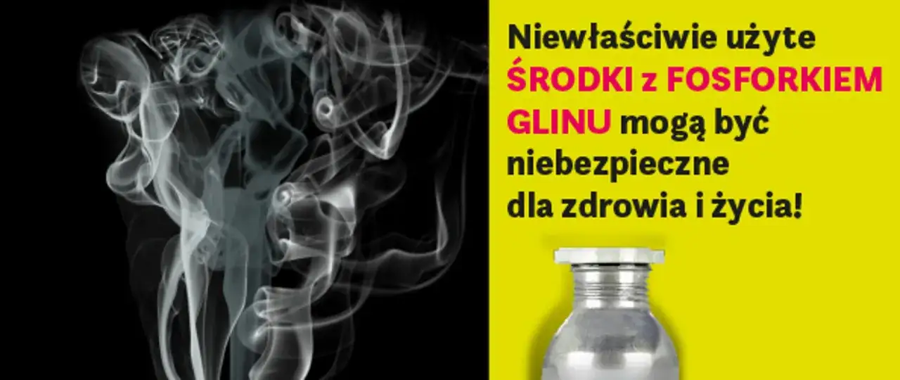 Dym i ostrzeżenie: niewłaściwie użyte środki z fosforkiem glinu mogą być niebezpieczne dla zdrowia i życia.