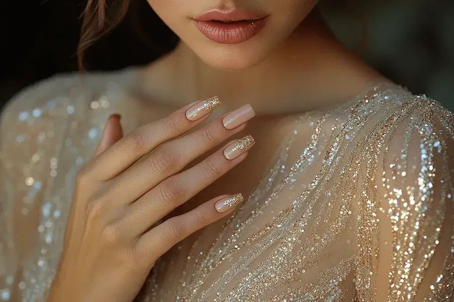 Jaki kolor paznokci do złotej sukienki, aby uniknąć modowych wpadek?