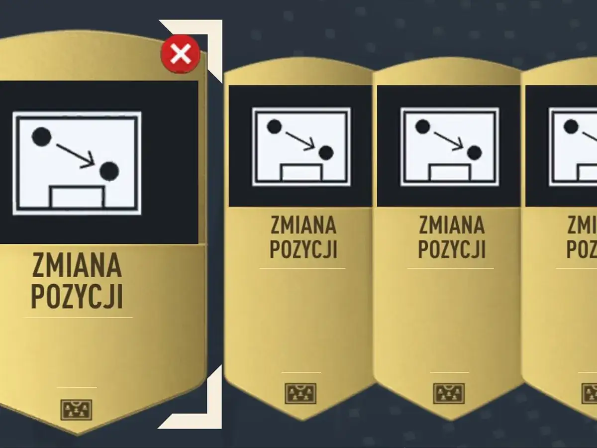 Ikony zmiany pozycji w grze FIFA 23, jedna z czerwonym krzyżykiem.