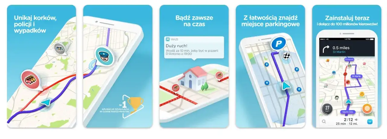 Darmowa nawigacja samochodowa pokazuje trasę, ostrzega przed korkami i policją, pomaga znaleźć parking.