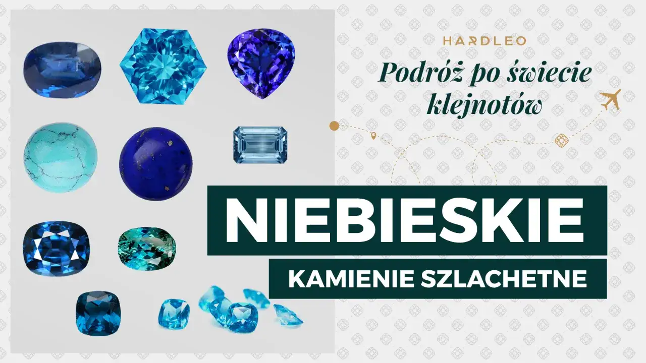 Kolekcja niebieskich kamieni szlachetnych: szafiry, topaz, akwamaryn, lapis lazuli i turkus.